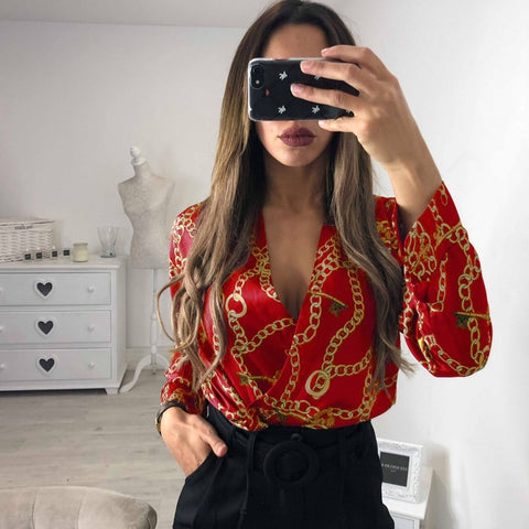 Women Floral Long sleeve V Neck