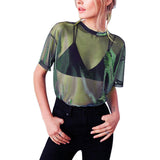 Women See through Sheer Mesh Short Sleeve Top