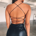 Summer Cotton Backless Bandage Lace Up Crop Top