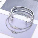 4 Pcs/set Personality Punk Geometric Crystal Feather Chain