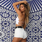 Summer Cotton Backless Bandage Lace Up Crop Top