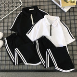 Women's Striped Casual Streetwear Tracksuit T-shirt + Elastic Waist Pants