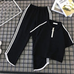 Women's Striped Casual Streetwear Tracksuit T-shirt + Elastic Waist Pants