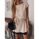 Women's O Neck Lace Short Sleeve Dress