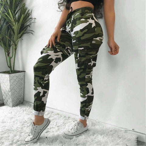 Women's Camo Cargo Casual High Waist Pants