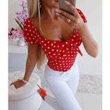 Women's V Neck Short Sleeve Dot Print T Shirt