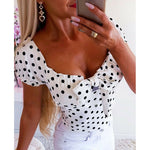 Women's V Neck Short Sleeve Dot Print T Shirt