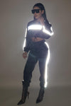 Reflective Drawstring Crop Top and Pants Outfit Tracksuit Two Piece Set